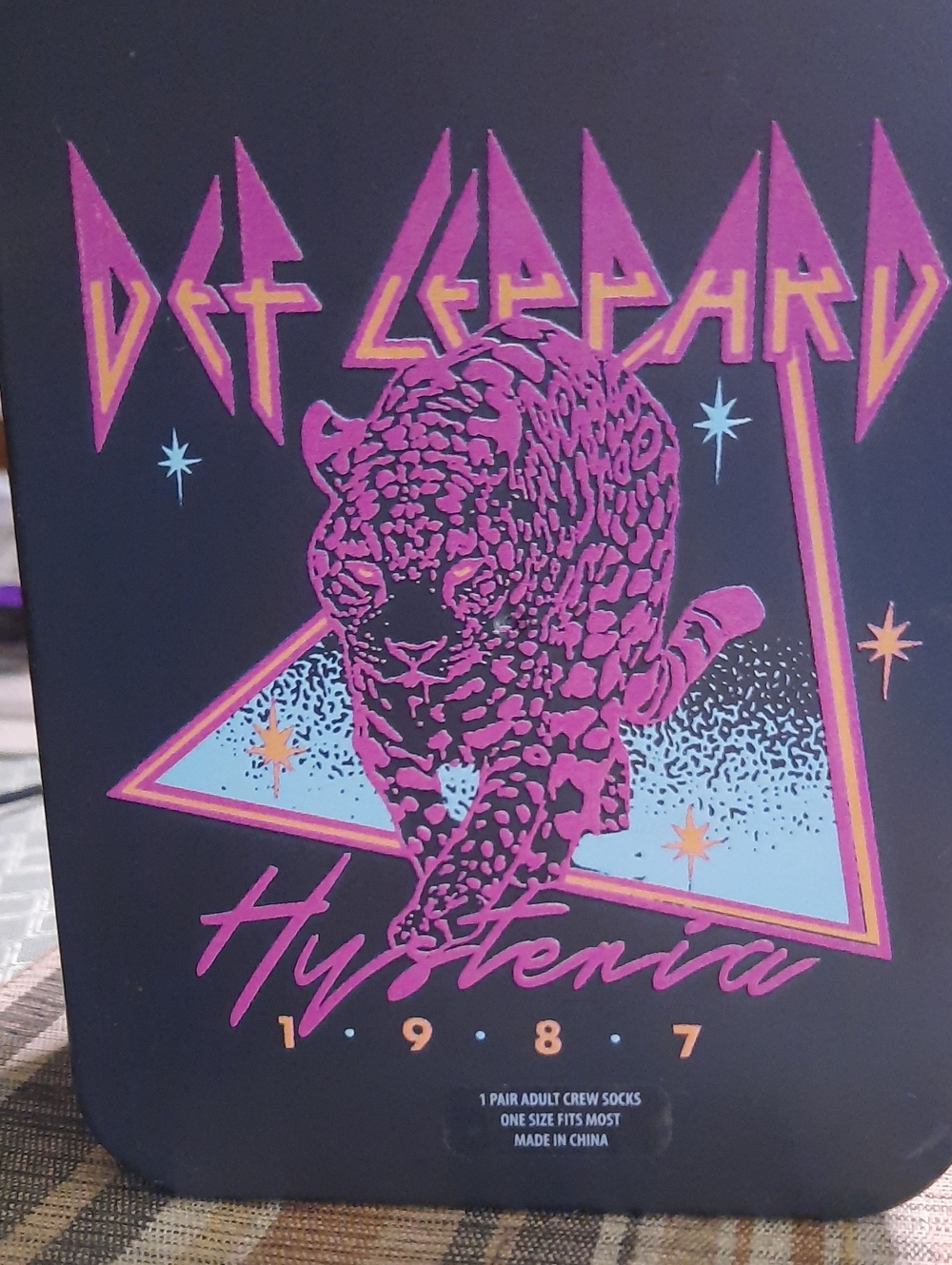 Def Leppard Hysteria 1987 Graphic Crew Socks - Pink & Blue